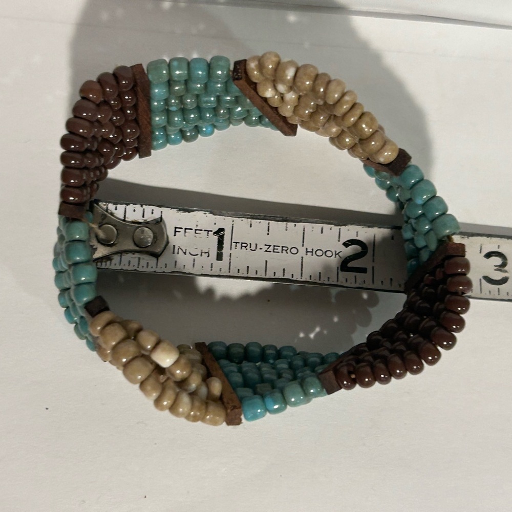Intricate Brown and Green Beaded Bracelet - Picture 8 of 9